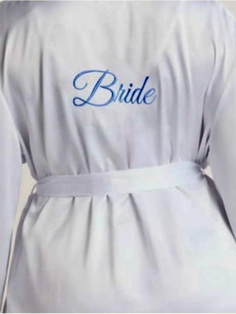 Bridal , Silky White Kimono Robe with Blue Piping , embroidered Bride